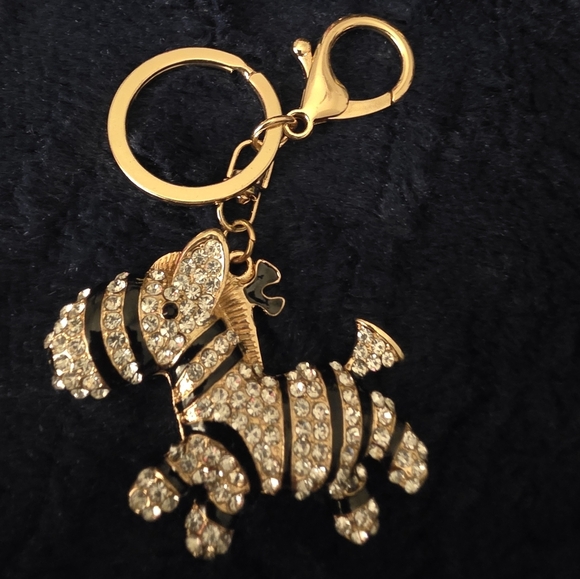 None Accessories - Zebra Bag Charm and Keyring Rhinestones, Black And Gold